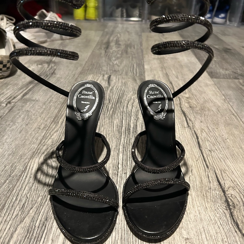 Rene Caovilla Black Spiral Strap Heels